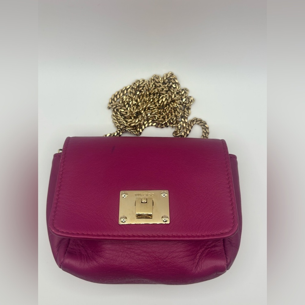 Jimmy Choo Fuchsia Crossbody leather mini Bag with Gold Chain